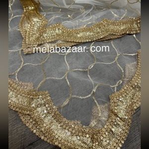 Gold and White Sequin Dupatta